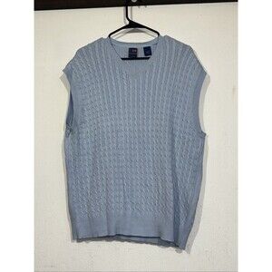 T Harris London Sweater Vest Men Large Powder Blue V Neck Cable Knit Pullover